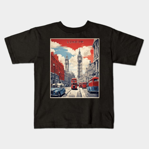 London England Vintage Travel Poster Tourism Kids T-Shirt by TravelersGems